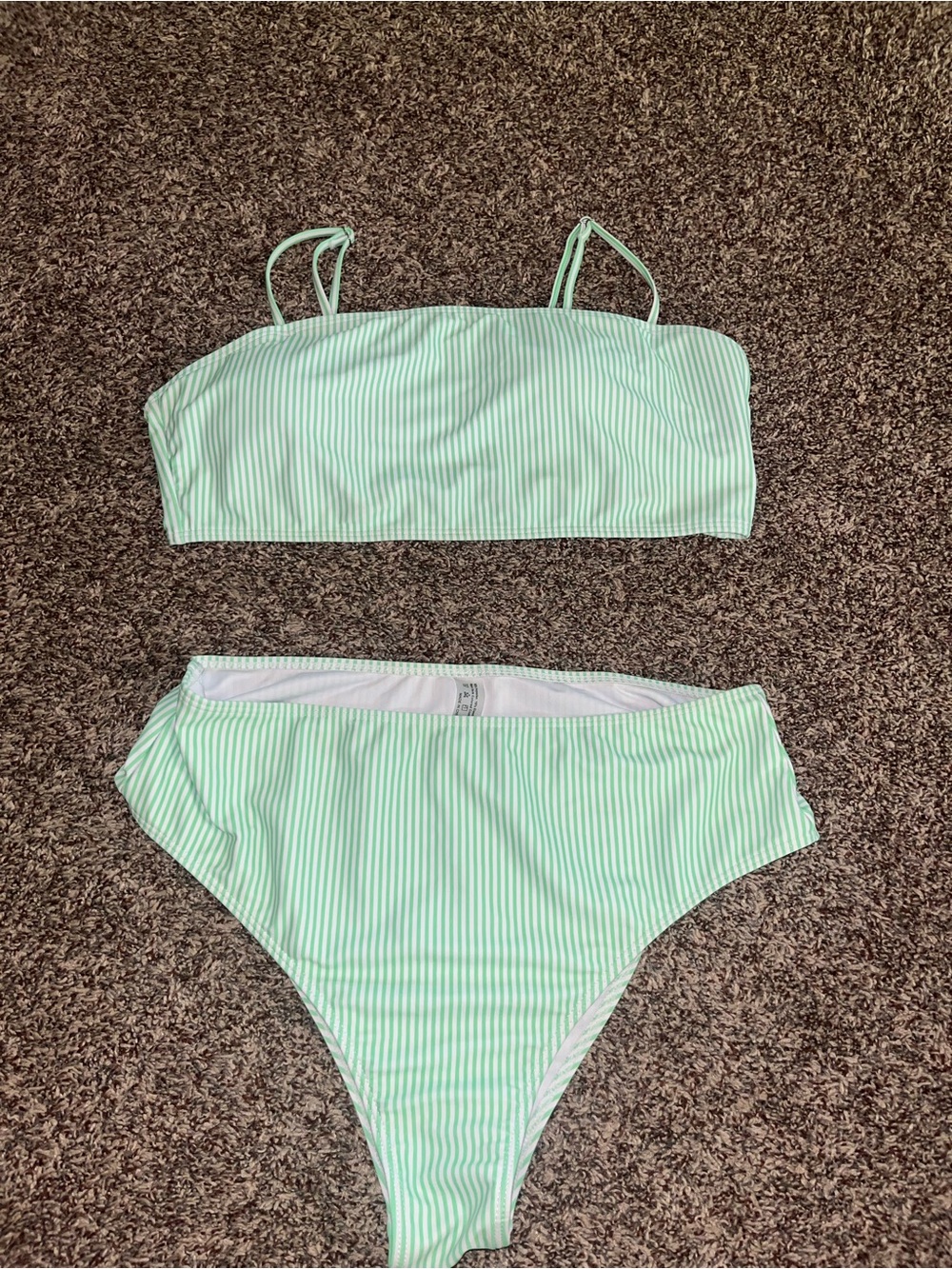 SHEIN Mint Green Striped High-Waist Bikini Set